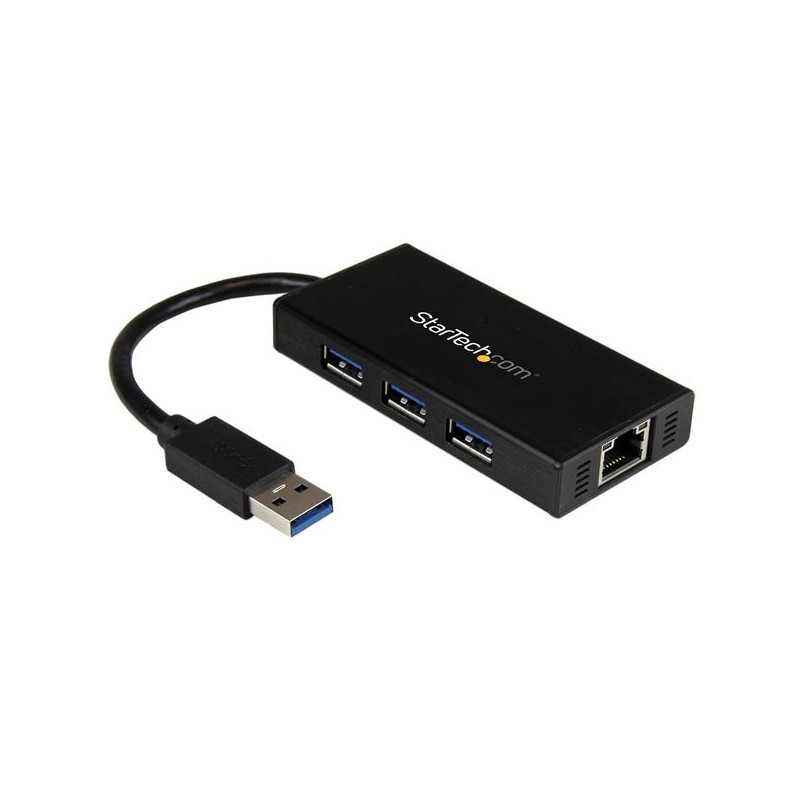 3 Port Portable USB 3.0 Hub with Gigabit Ethernet Adapter NIC - Aluminum w/ Cable