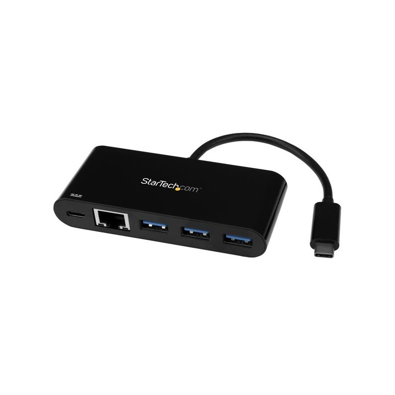 C2G USB C to Ethernet Adapter with 3-Port USB Hub - Black